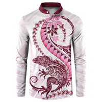 Pink Maori Tuatara Button Sweatshirt Luxury Pastel Pattern LT01 Pink - Polynesian Pride
