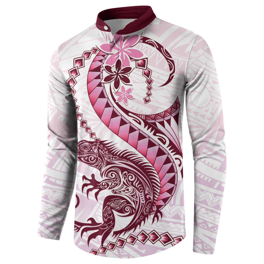 Pink Maori Tuatara Button Sweatshirt Luxury Pastel Pattern LT01 - Polynesian Pride