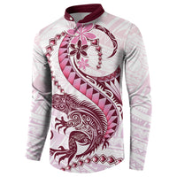 Pink Maori Tuatara Button Sweatshirt Luxury Pastel Pattern LT01 - Polynesian Pride