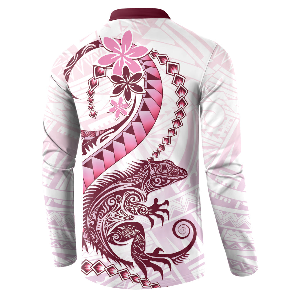 Pink Maori Tuatara Button Sweatshirt Luxury Pastel Pattern LT01 - Polynesian Pride