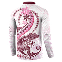 Pink Maori Tuatara Button Sweatshirt Luxury Pastel Pattern LT01 - Polynesian Pride