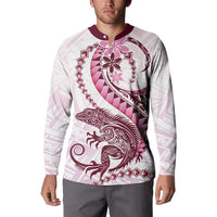 Pink Maori Tuatara Button Sweatshirt Luxury Pastel Pattern LT01 - Polynesian Pride