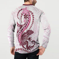 Pink Maori Tuatara Button Sweatshirt Luxury Pastel Pattern LT01 - Polynesian Pride