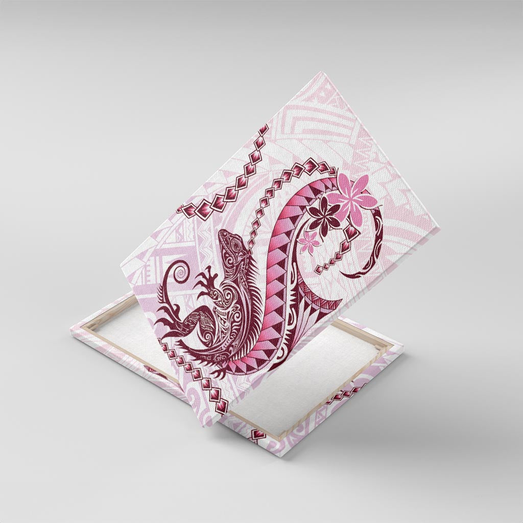 Pink Maori Tuatara Canvas Wall Art Luxury Pastel Pattern LT01 With Frame Pink - Polynesian Pride