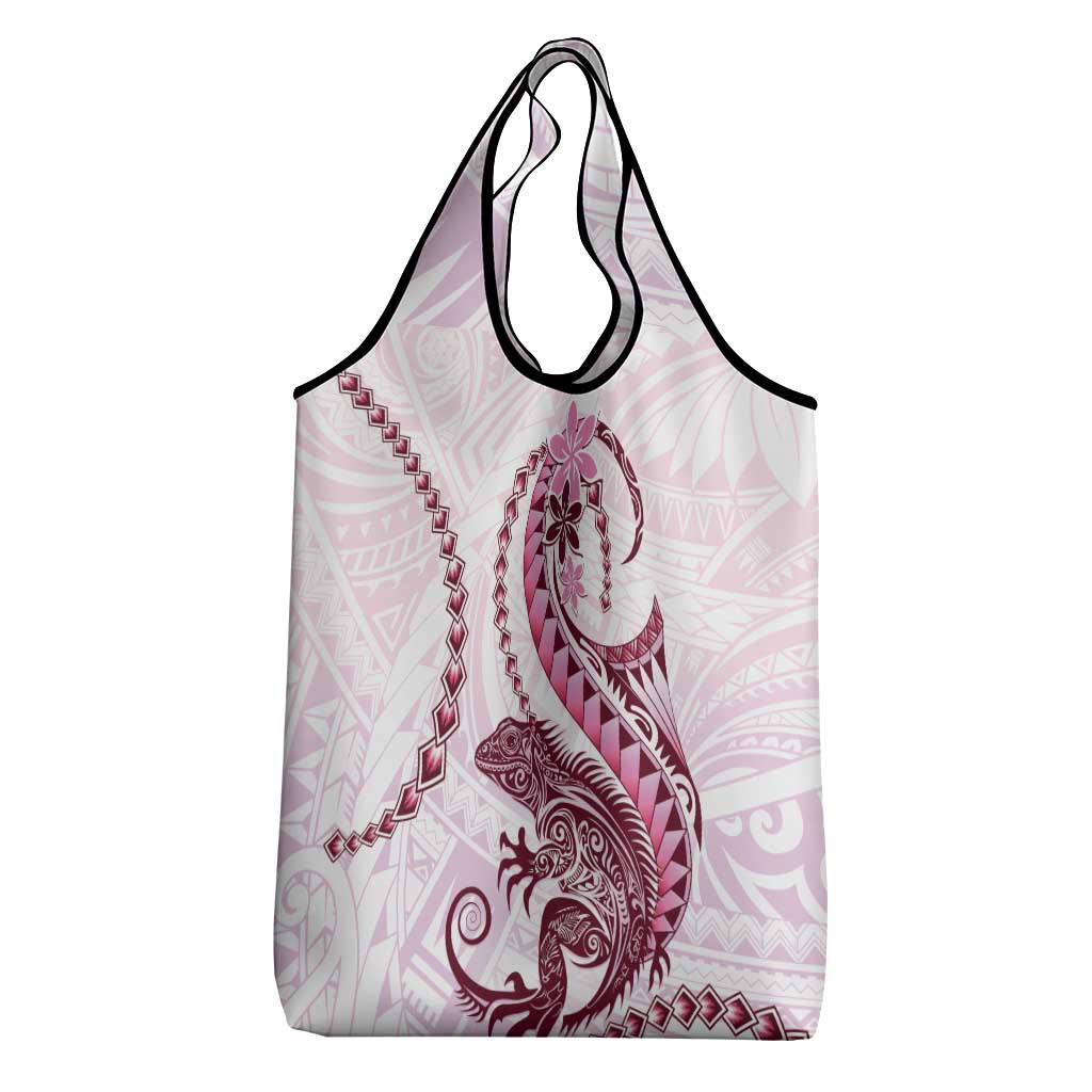 Pink Maori Tuatara Grocery Bag Luxury Pastel Pattern LT01 - Polynesian Pride