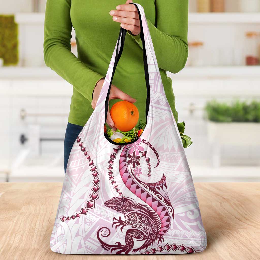 Pink Maori Tuatara Grocery Bag Luxury Pastel Pattern LT01 - Polynesian Pride