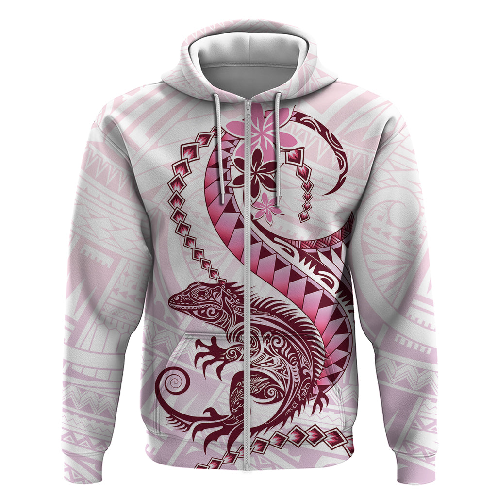 Pink Maori Tuatara Hoodie Luxury Pastel Pattern LT01 Zip Hoodie Pink - Polynesian Pride