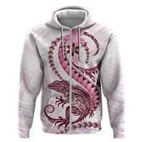 Pink Maori Tuatara Hoodie Luxury Pastel Pattern LT01 Zip Hoodie Pink - Polynesian Pride