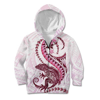 Pink Maori Tuatara Kid Hoodie Luxury Pastel Pattern LT01 Zip Hoodie Pink - Polynesian Pride