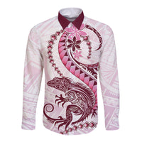 Pink Maori Tuatara Long Sleeve Button Shirt Luxury Pastel Pattern LT01 Unisex Pink - Polynesian Pride