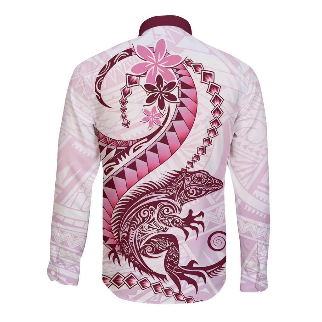 Pink Maori Tuatara Long Sleeve Button Shirt Luxury Pastel Pattern LT01 - Polynesian Pride