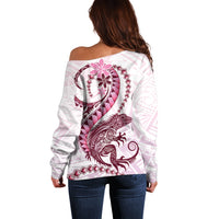Pink Maori Tuatara Off Shoulder Sweater Luxury Pastel Pattern LT01 - Polynesian Pride