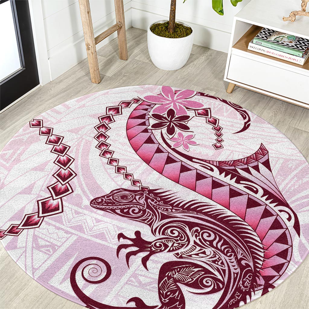 Pink Maori Tuatara Round Carpet Luxury Pastel Pattern LT01 Pink - Polynesian Pride