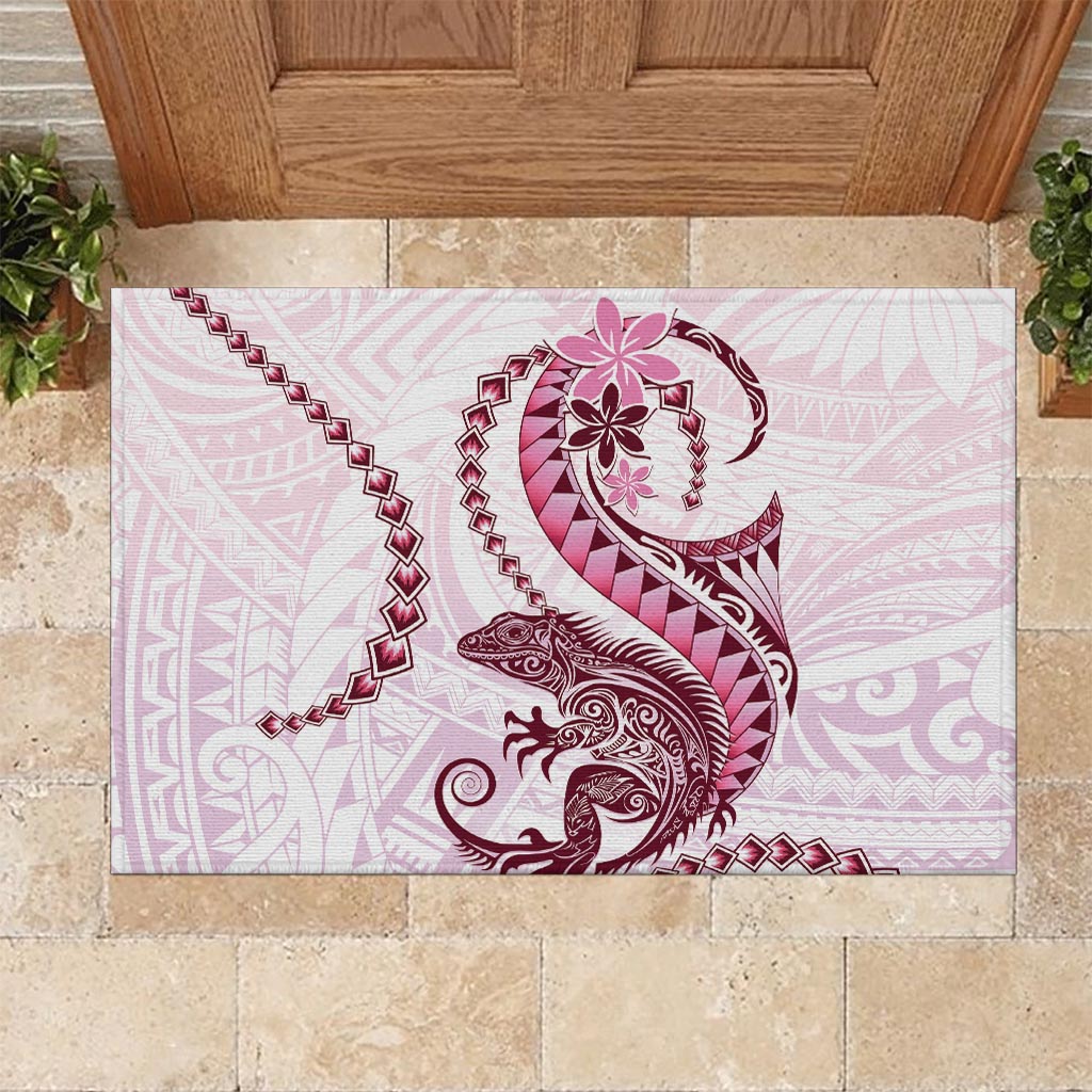 Pink Maori Tuatara Rubber Doormat Luxury Pastel Pattern LT01 - Polynesian Pride