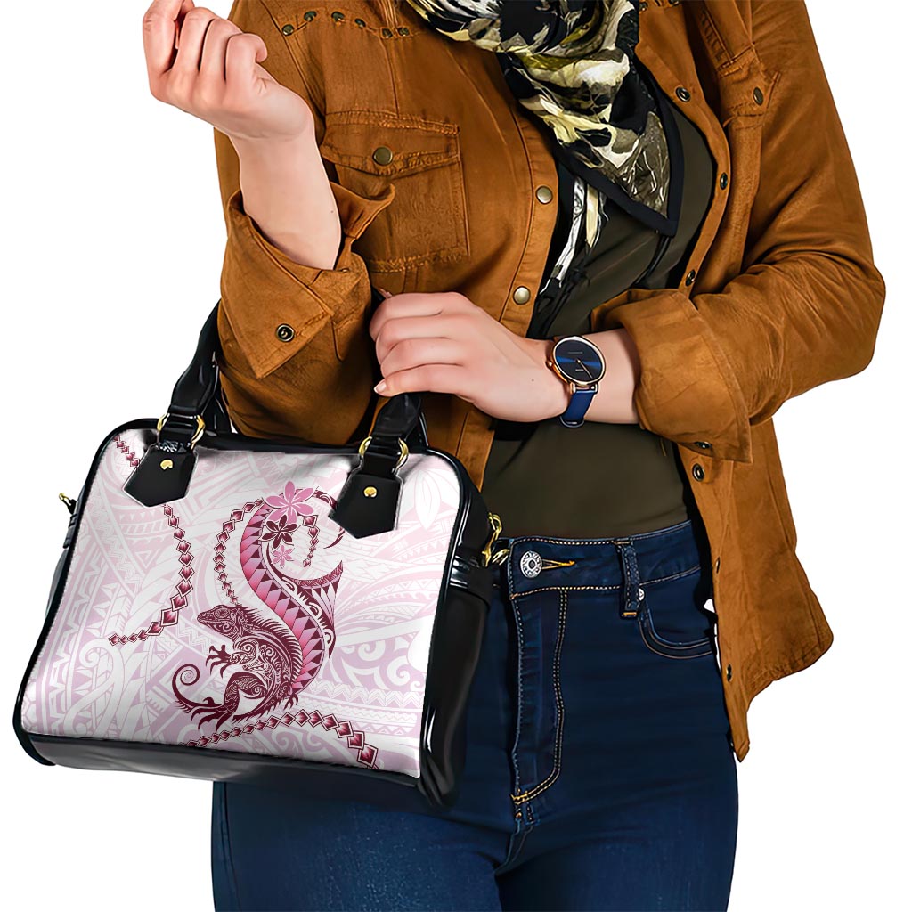 Pink Maori Tuatara Shoulder Handbag Luxury Pastel Pattern LT01 - Polynesian Pride