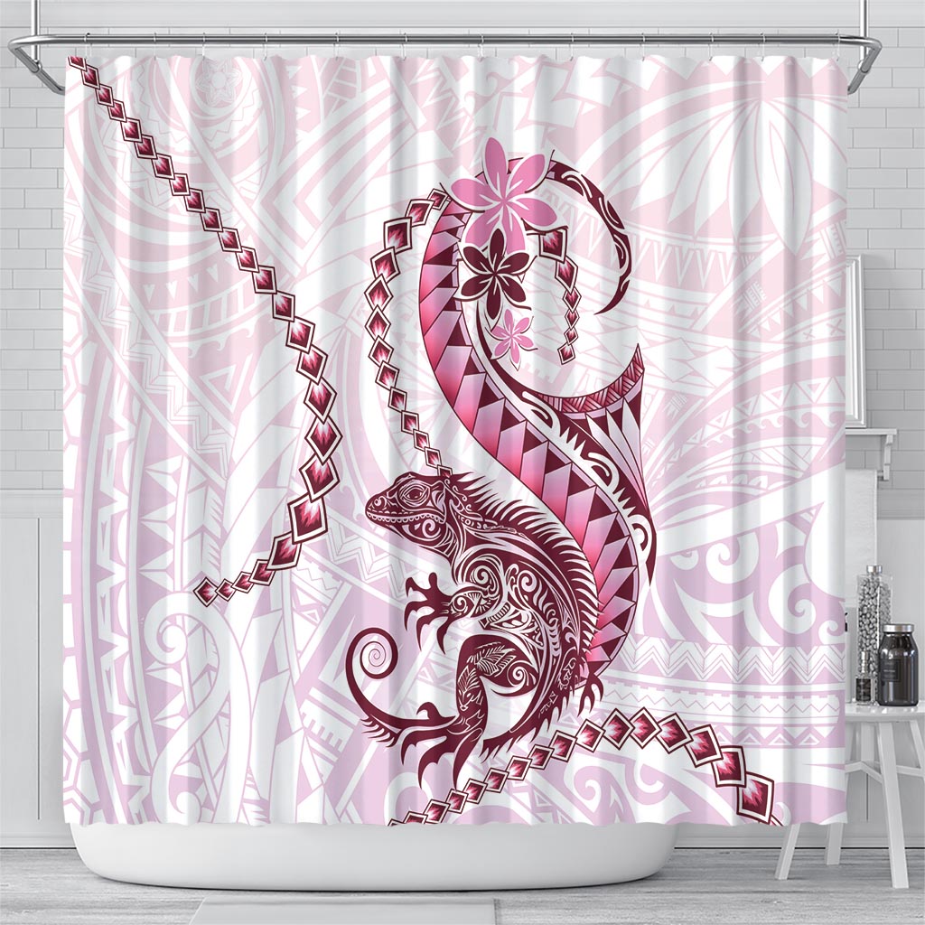 Pink Maori Tuatara Shower Curtain Luxury Pastel Pattern LT01 - Polynesian Pride