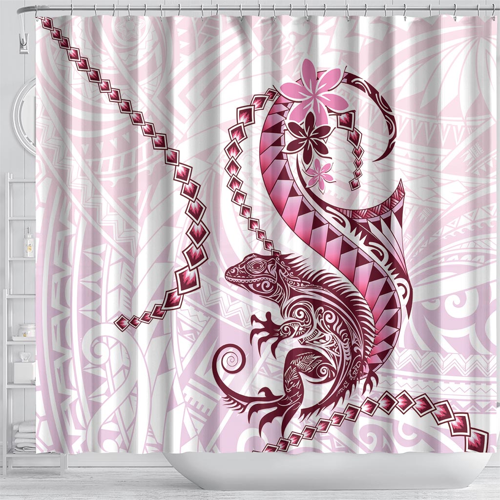 Pink Maori Tuatara Shower Curtain Luxury Pastel Pattern LT01 - Polynesian Pride