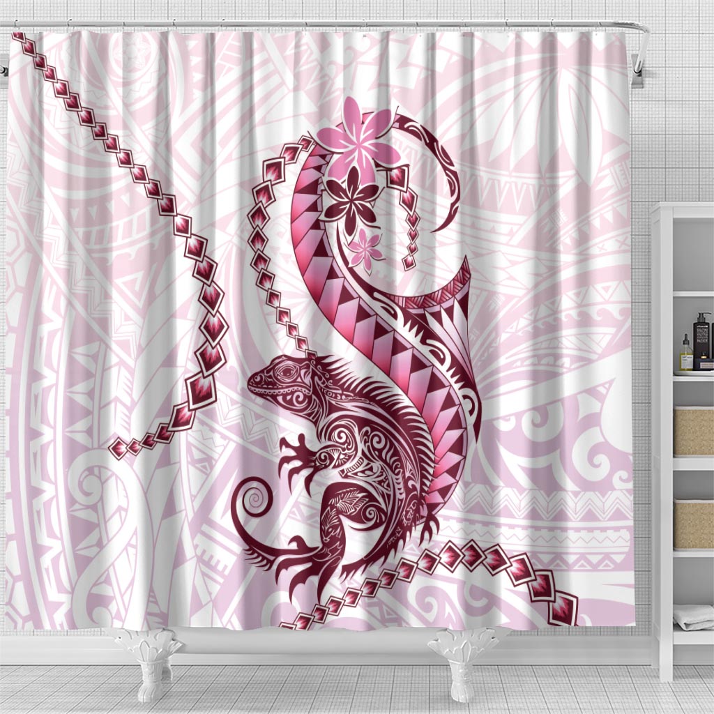 Pink Maori Tuatara Shower Curtain Luxury Pastel Pattern LT01 - Polynesian Pride