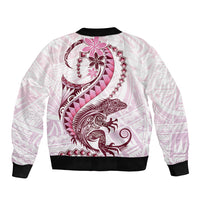 Pink Maori Tuatara Sleeve Zip Bomber Jacket Luxury Pastel Pattern LT01 - Polynesian Pride