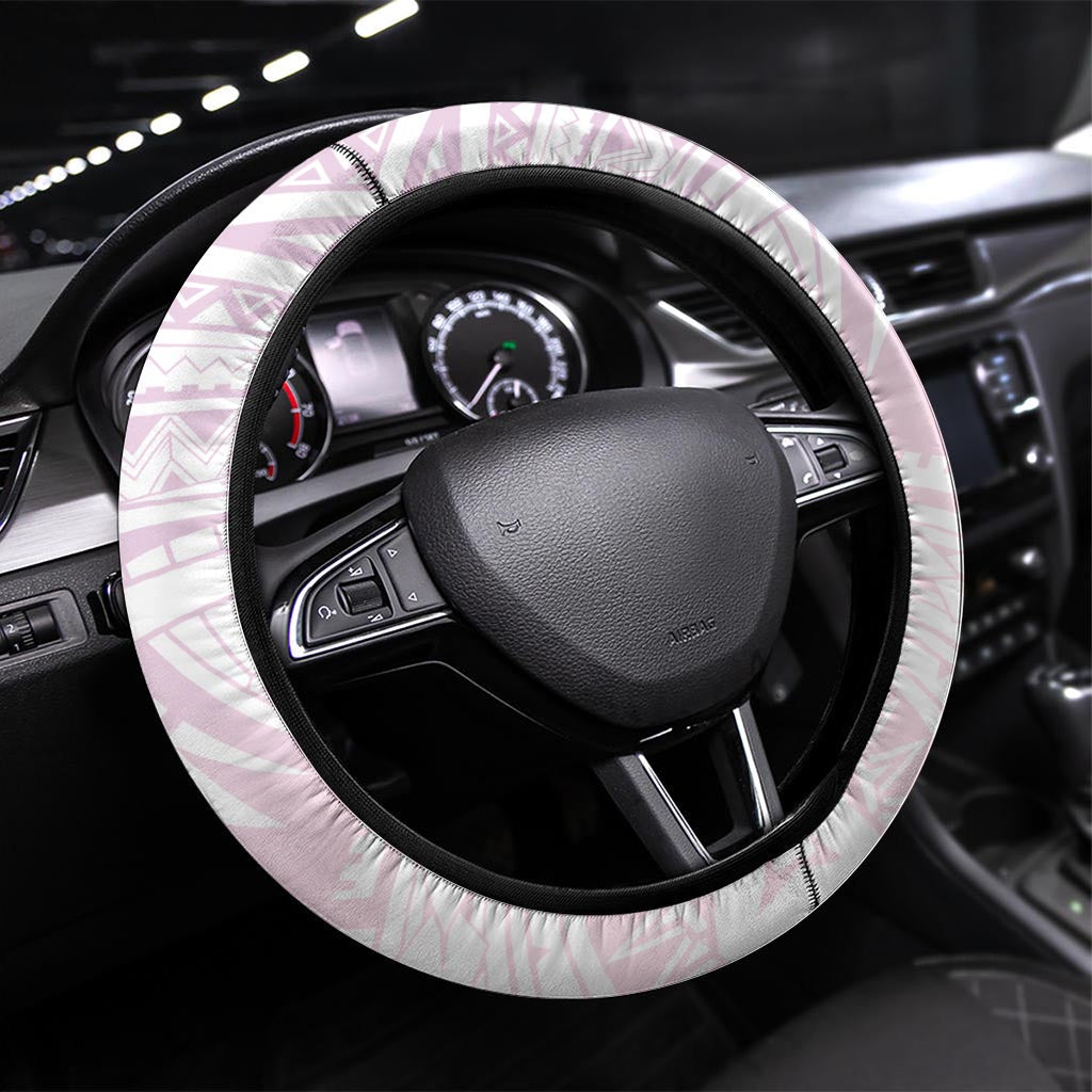 Pink Maori Tuatara Steering Wheel Cover Luxury Pastel Pattern LT01 Universal Fit Pink - Polynesian Pride