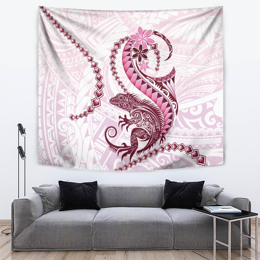 Pink Maori Tuatara Tapestry Luxury Pastel Pattern LT01 Pink - Polynesian Pride