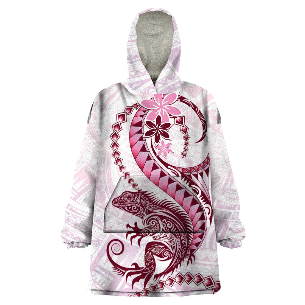 Pink Maori Tuatara Wearable Blanket Hoodie Luxury Pastel Pattern