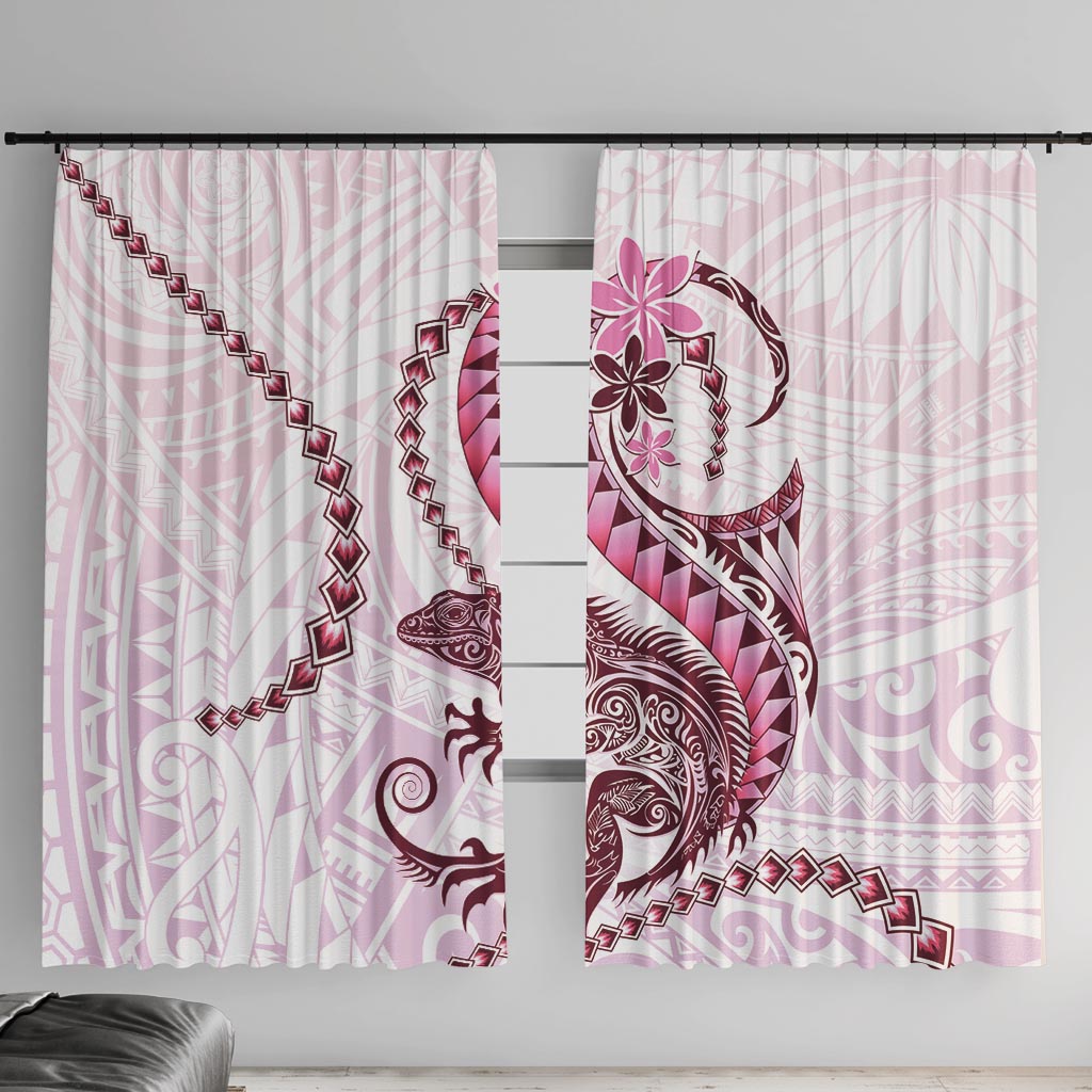 Pink Maori Tuatara Window Curtain Luxury Pastel Pattern LT01 With Hooks Pink - Polynesian Pride