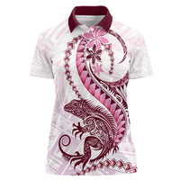 Pink Maori Tuatara Women Polo Shirt Luxury Pastel Pattern LT01 Female Pink - Polynesian Pride