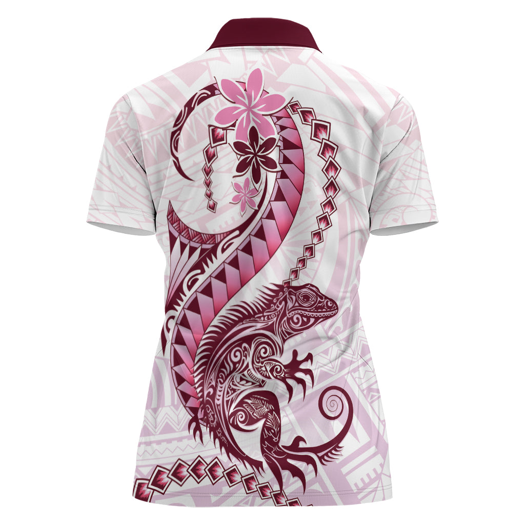 Pink Maori Tuatara Women Polo Shirt Luxury Pastel Pattern LT01 - Polynesian Pride