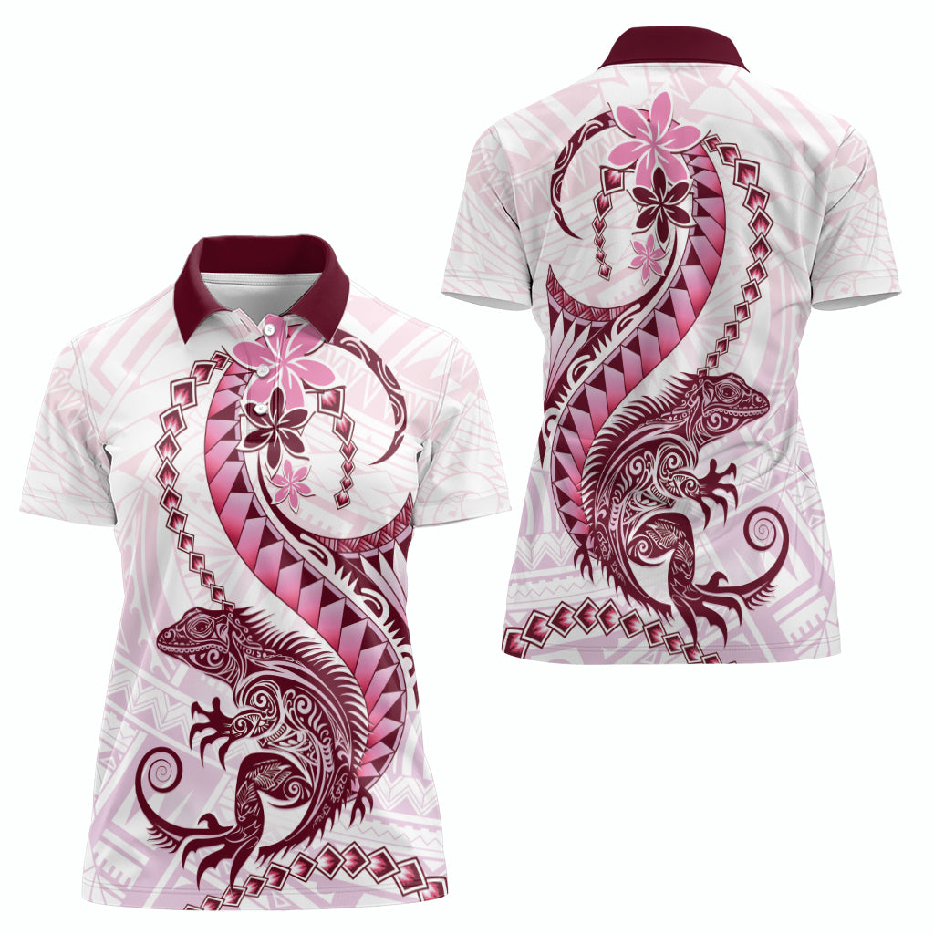 Pink Maori Tuatara Women Polo Shirt Luxury Pastel Pattern LT01 - Polynesian Pride
