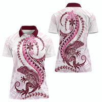 Pink Maori Tuatara Women Polo Shirt Luxury Pastel Pattern LT01 - Polynesian Pride