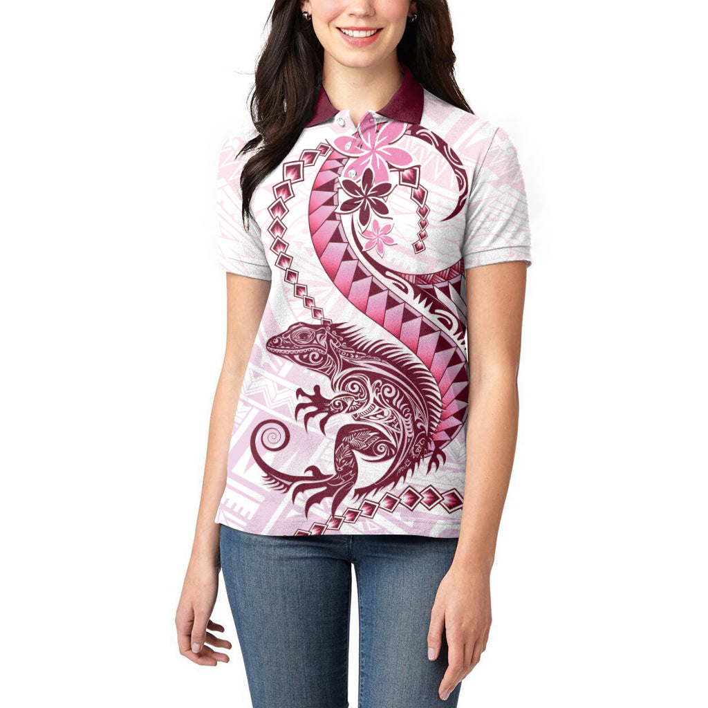 Pink Maori Tuatara Women Polo Shirt Luxury Pastel Pattern LT01 - Polynesian Pride