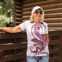 Pink Maori Tuatara Women Polo Shirt Luxury Pastel Pattern LT01 - Polynesian Pride