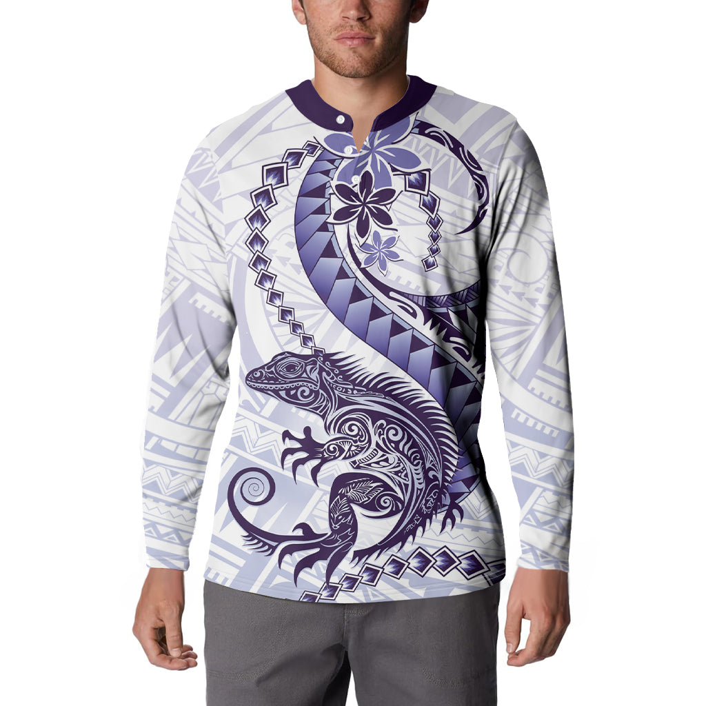 Purple Maori Tuatara Button Sweatshirt Luxury Pastel Pattern LT01 - Polynesian Pride