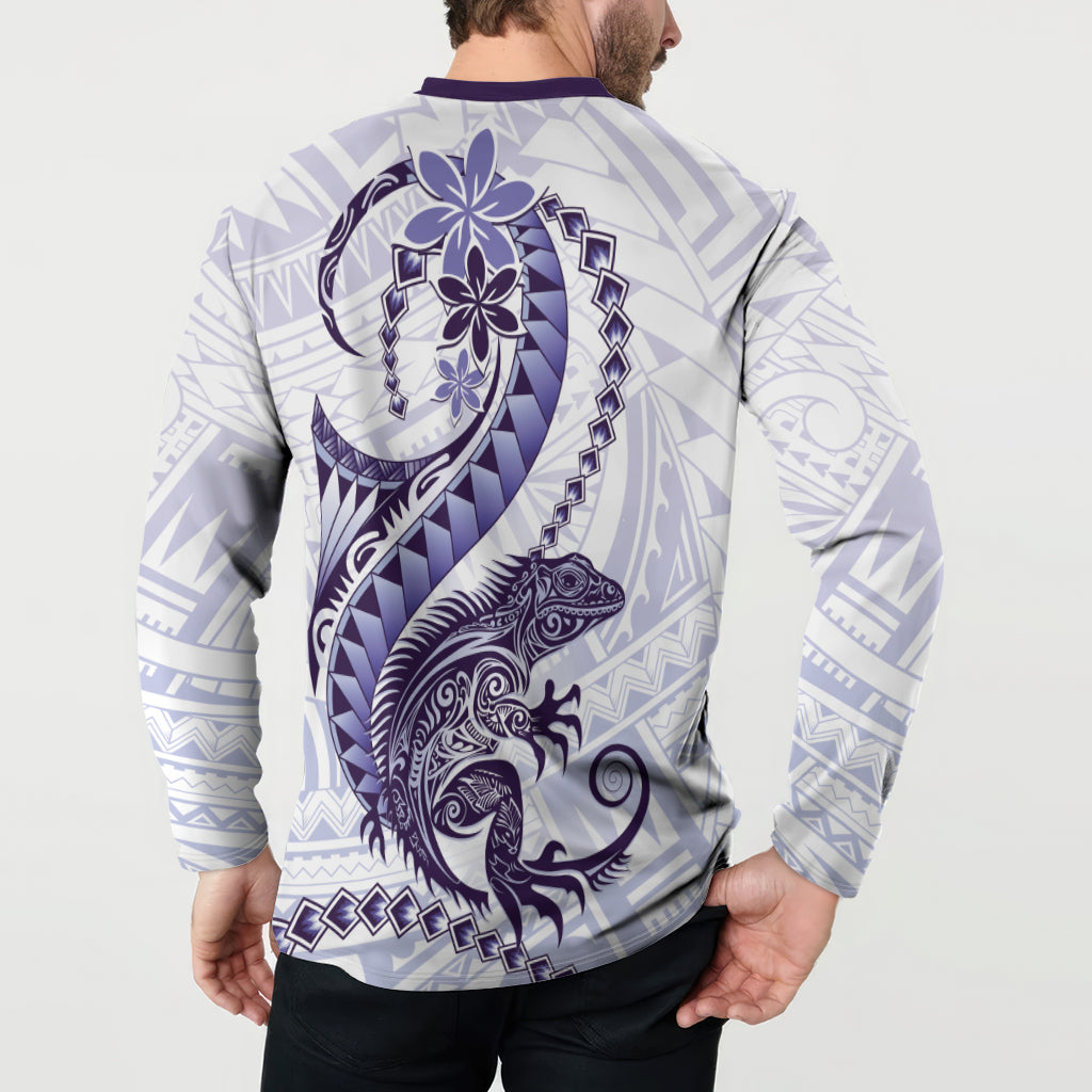 Purple Maori Tuatara Button Sweatshirt Luxury Pastel Pattern LT01 - Polynesian Pride