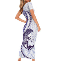 Purple Maori Tuatara Short Sleeve Bodycon Dress Luxury Pastel Pattern LT01 - Polynesian Pride