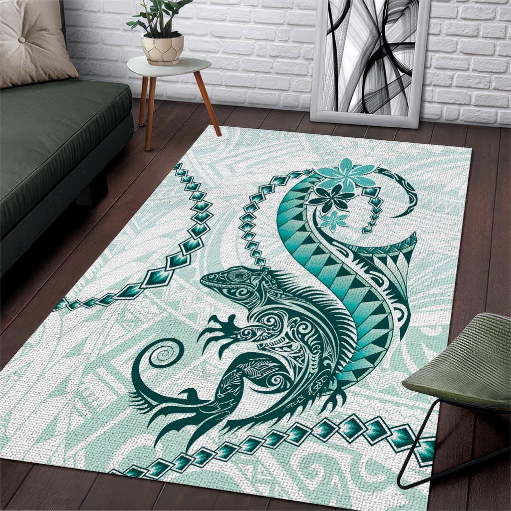 Teal Maori Tuatara Area Rug Luxury Pastel Pattern LT01 Teal - Polynesian Pride