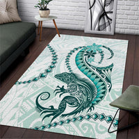 Teal Maori Tuatara Area Rug Luxury Pastel Pattern LT01 Teal - Polynesian Pride
