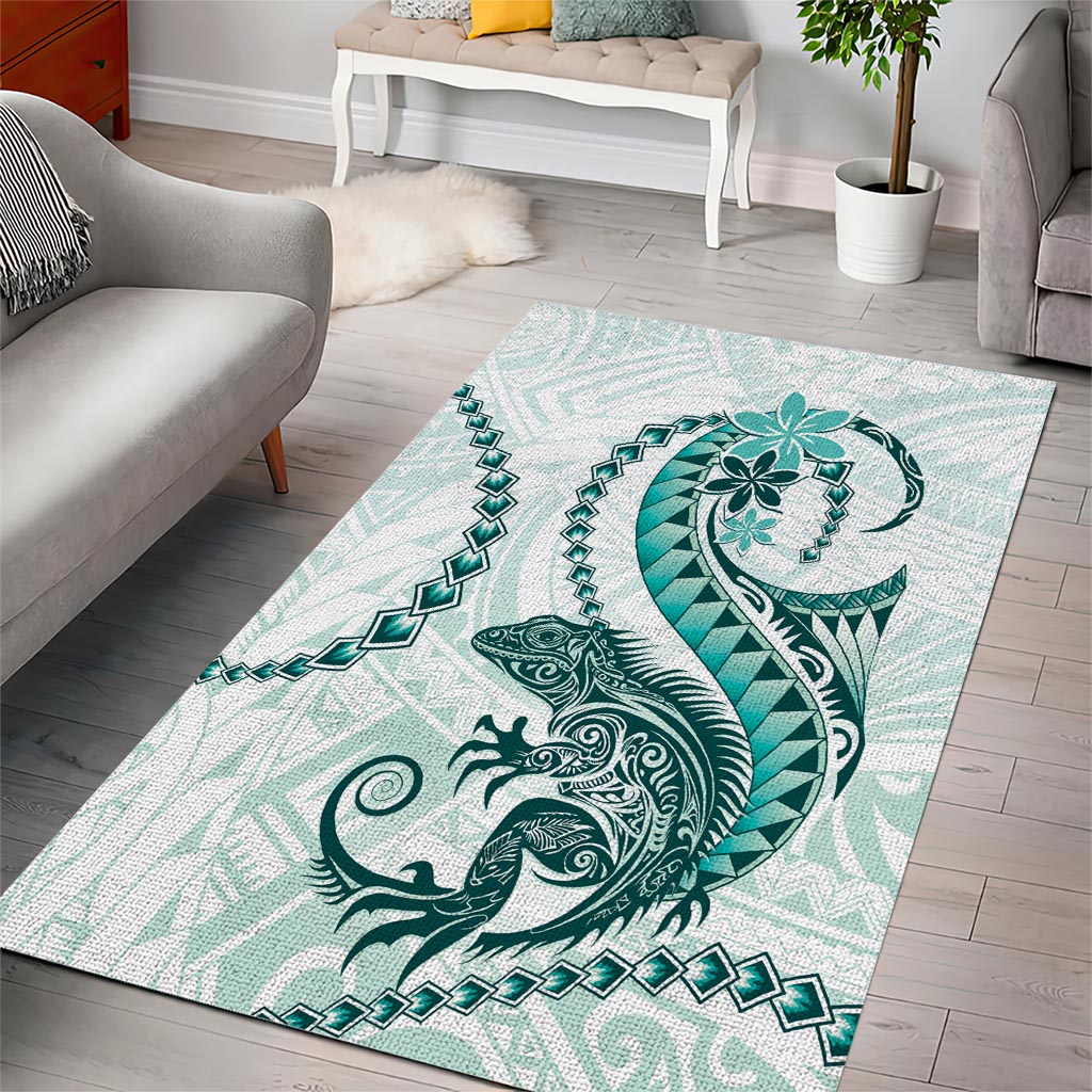 Teal Maori Tuatara Area Rug Luxury Pastel Pattern LT01 - Polynesian Pride