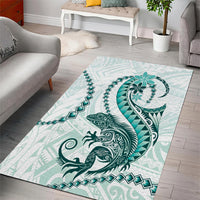Teal Maori Tuatara Area Rug Luxury Pastel Pattern LT01 - Polynesian Pride