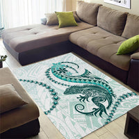 Teal Maori Tuatara Area Rug Luxury Pastel Pattern LT01 - Polynesian Pride