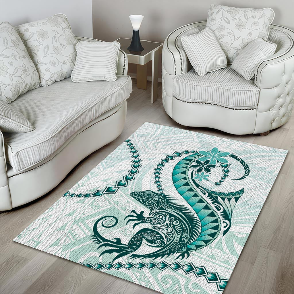 Teal Maori Tuatara Area Rug Luxury Pastel Pattern LT01 - Polynesian Pride