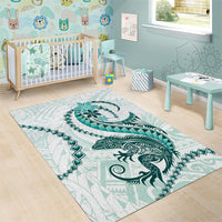 Teal Maori Tuatara Area Rug Luxury Pastel Pattern LT01 - Polynesian Pride