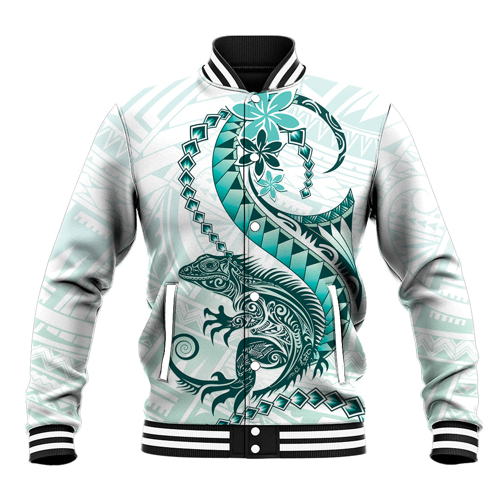 Teal Maori Tuatara Baseball Jacket Luxury Pastel Pattern LT01 Unisex Teal - Polynesian Pride