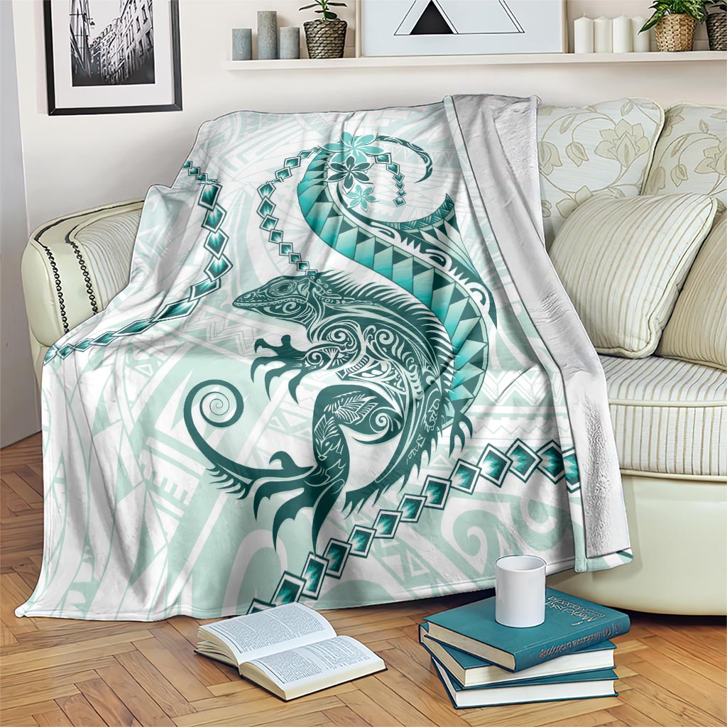 Teal Maori Tuatara Blanket Luxury Pastel Pattern LT01 Teal - Polynesian Pride