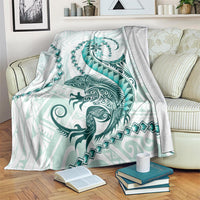 Teal Maori Tuatara Blanket Luxury Pastel Pattern LT01 Teal - Polynesian Pride