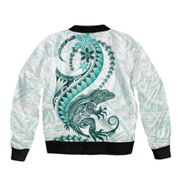 Teal Maori Tuatara Bomber Jacket Luxury Pastel Pattern LT01 - Polynesian Pride