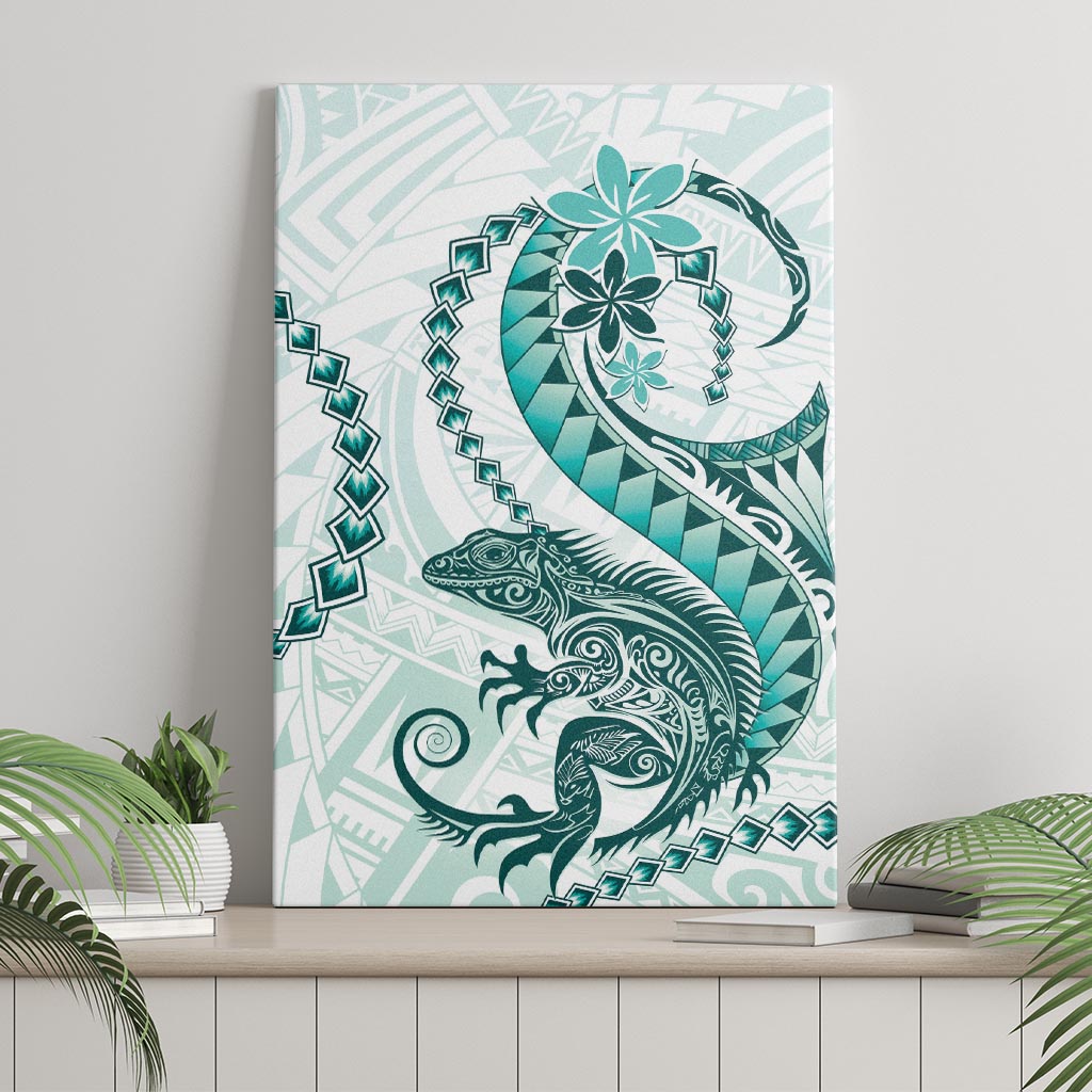 Teal Maori Tuatara Canvas Wall Art Luxury Pastel Pattern LT01 - Polynesian Pride