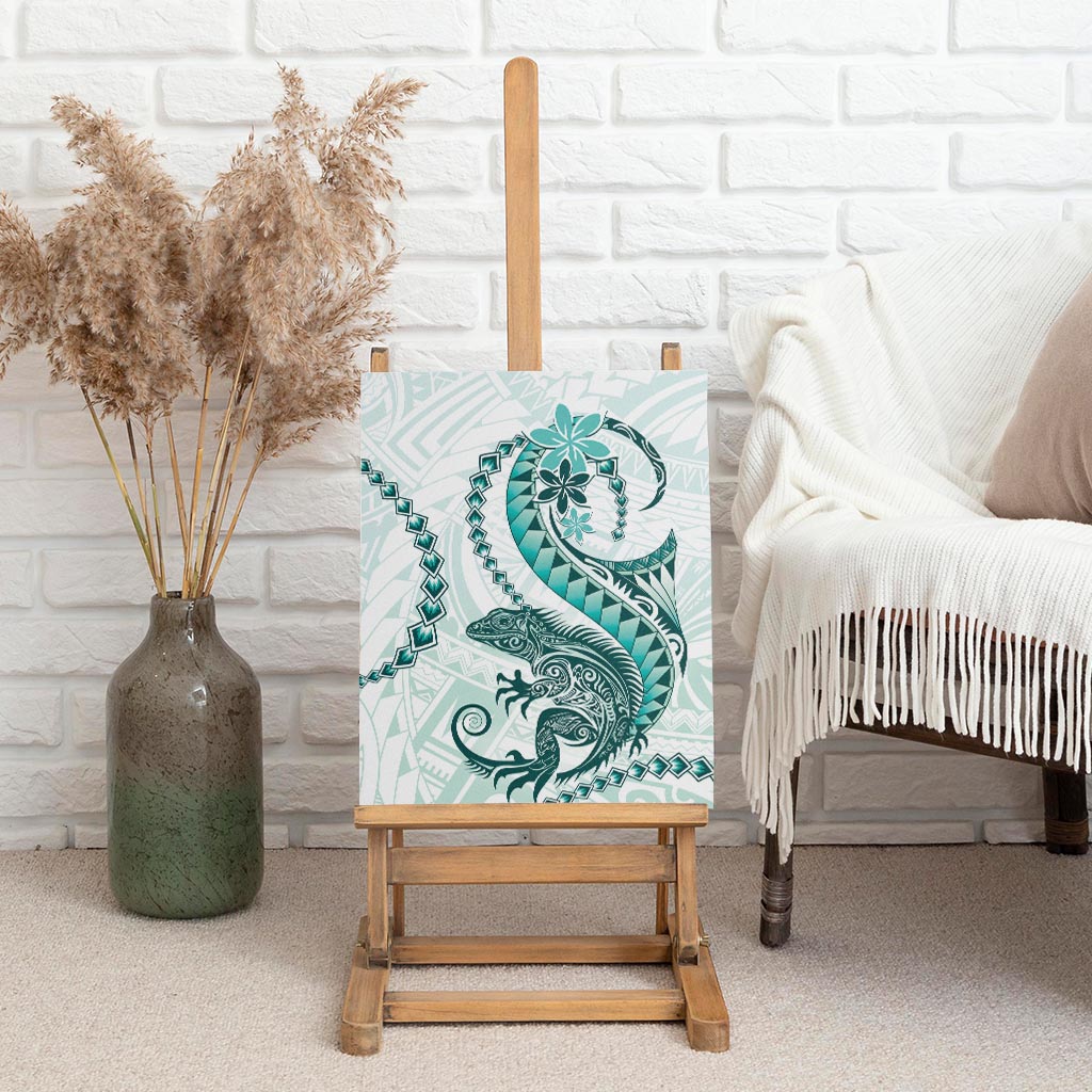 Teal Maori Tuatara Canvas Wall Art Luxury Pastel Pattern LT01 - Polynesian Pride