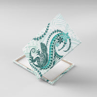 Teal Maori Tuatara Canvas Wall Art Luxury Pastel Pattern LT01 With Frame Teal - Polynesian Pride